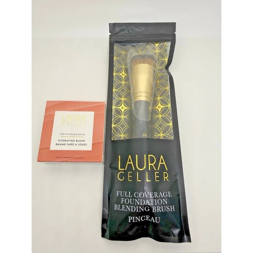 Laura Geller Wonder Balm Hydrating Blush Pinch Me Pink w Blending Brush 2 Pc Set